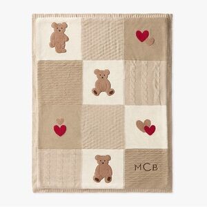 Pottery Barn Kids Cream and Brown Teddy Bear Blanket no monogram